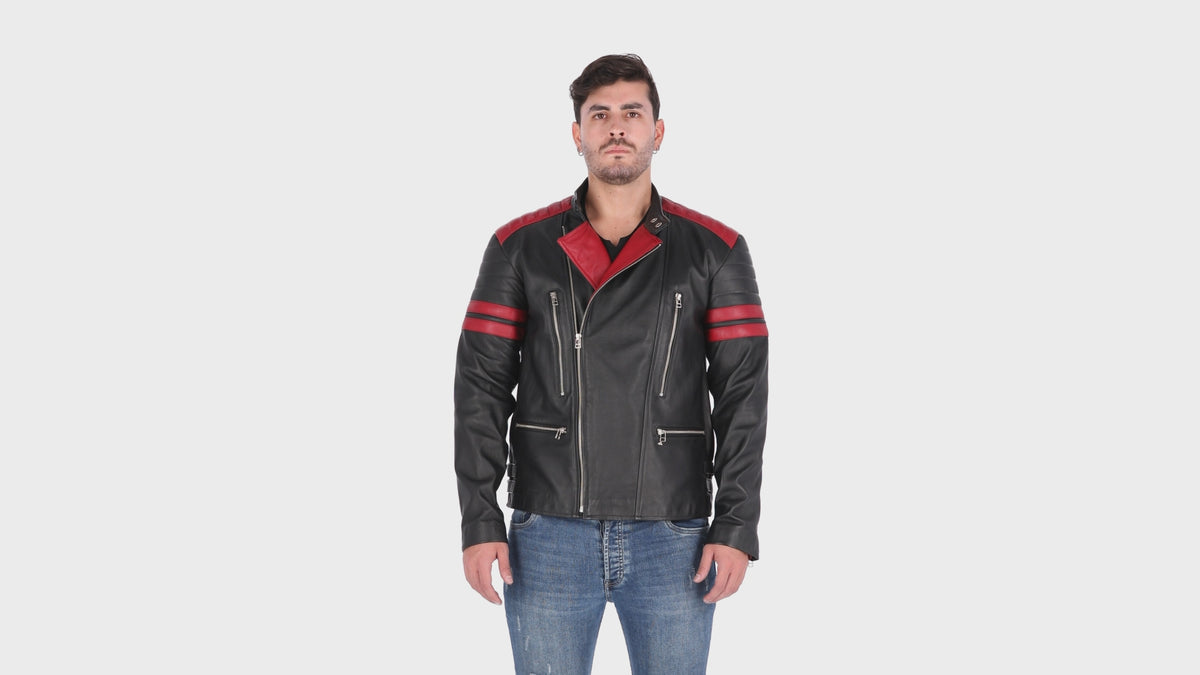 Chaqueta de Cuero Negro Rojo Voker
