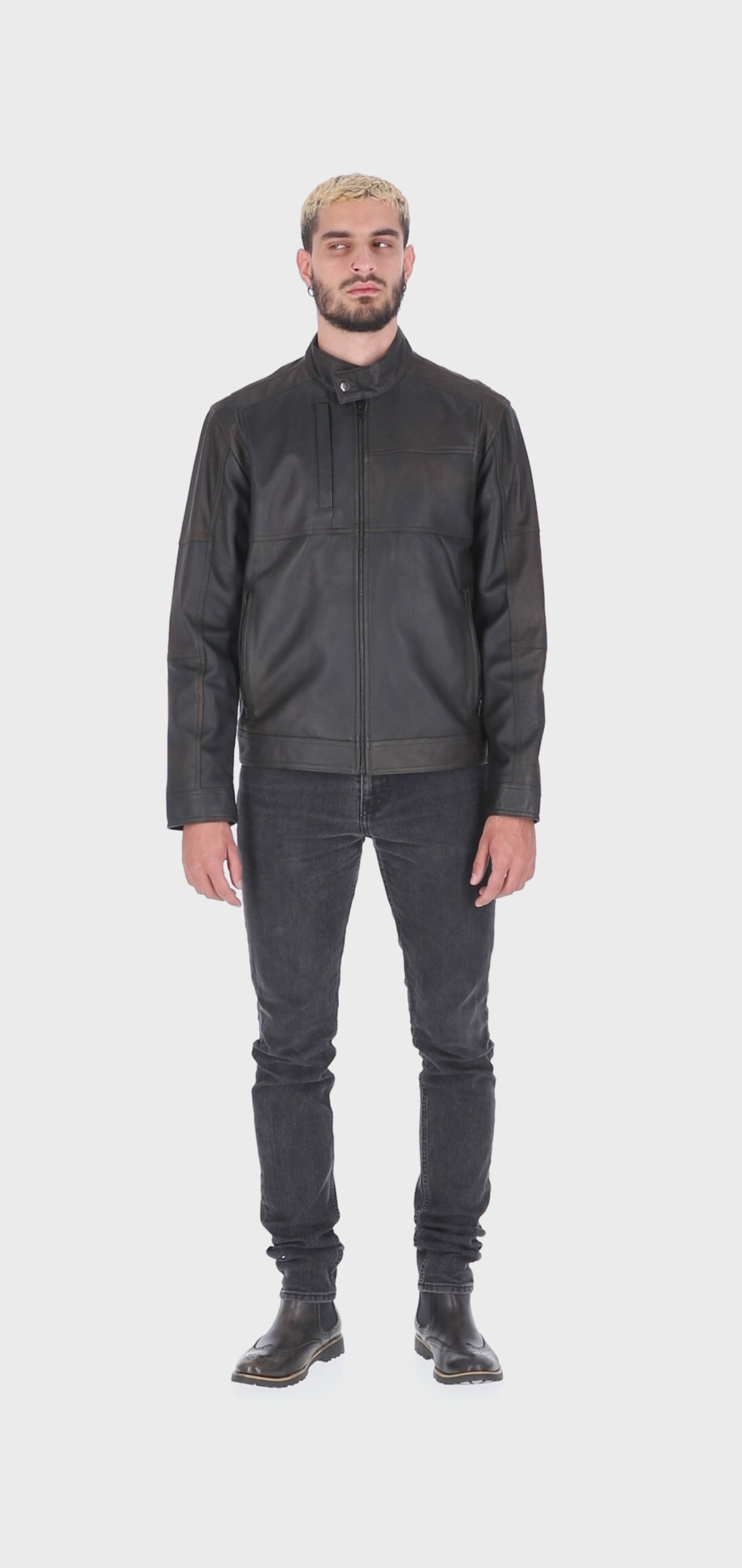 Chaqueta de Cuero Envejecido Negro LCHL16