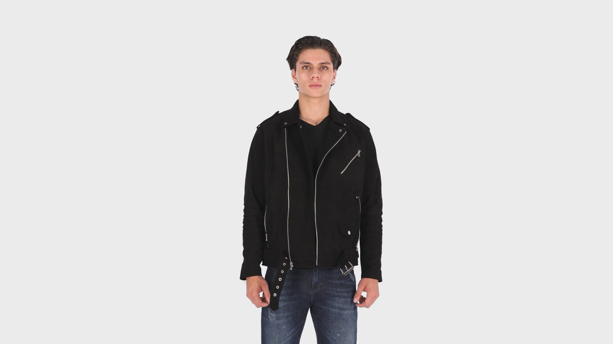 Chaqueta de Cuero Gamuza Becerro Negro Bison Marca La Chaqueteria