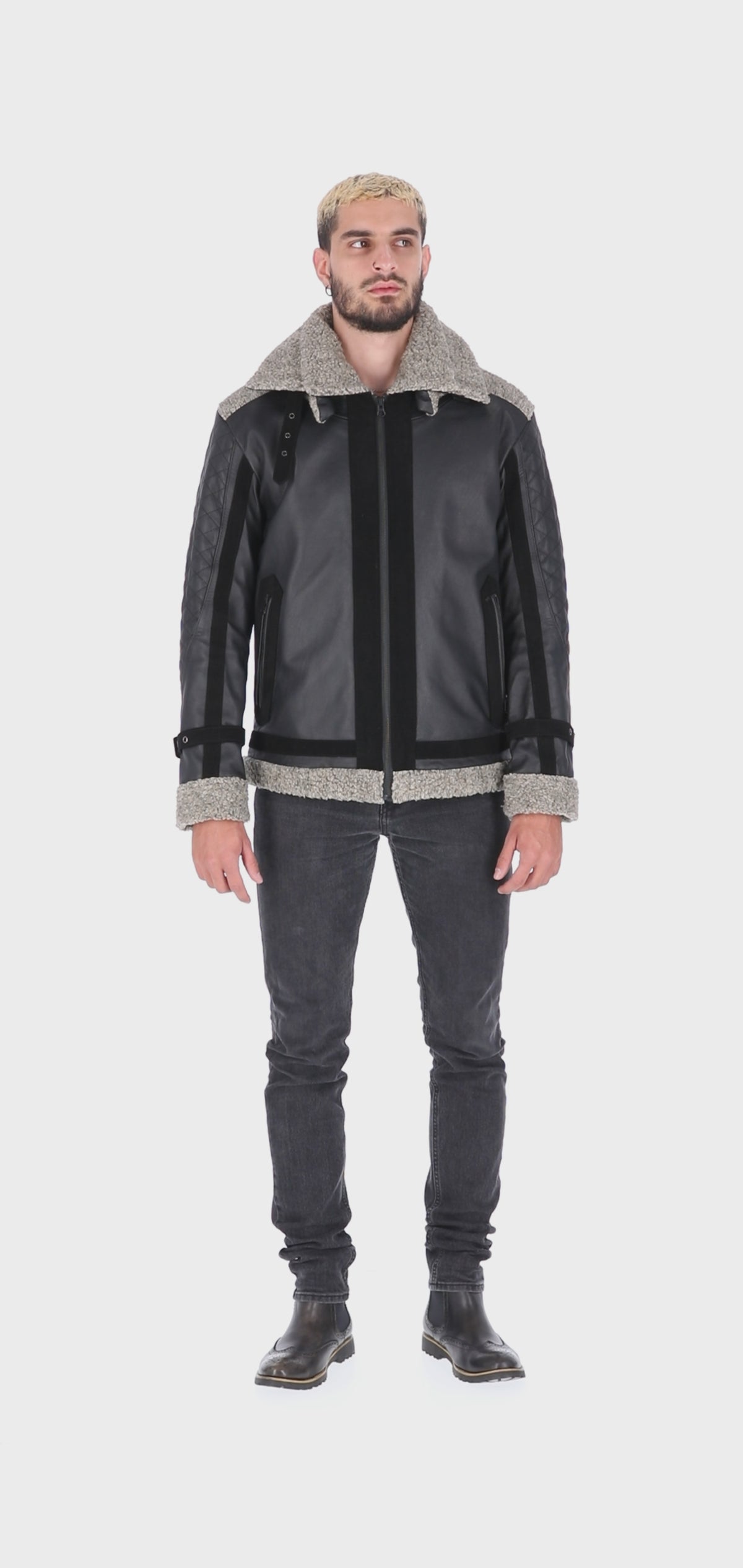 Chaqueta de Cuero Envejecido Negro Base Gris New York 2.0