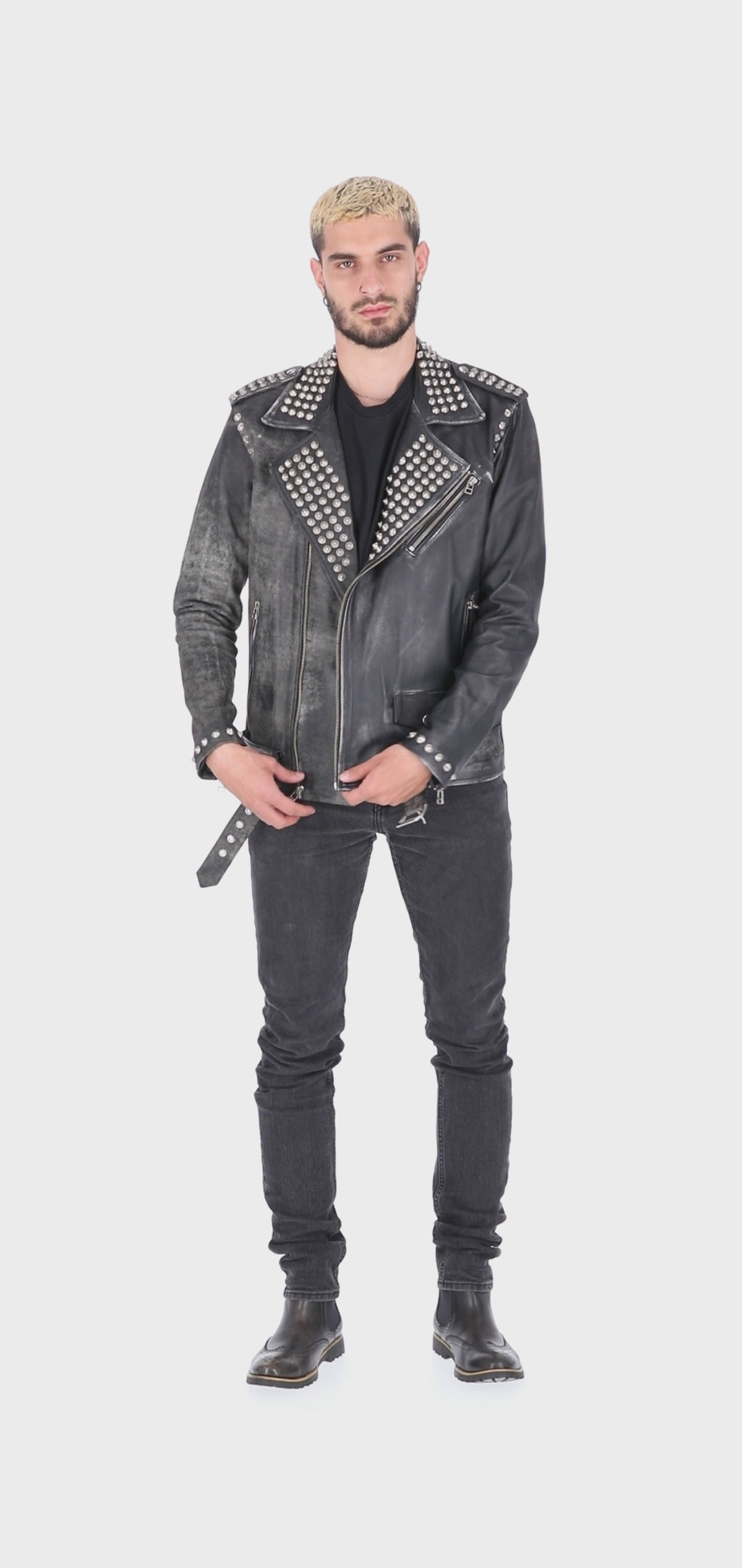 Chaqueta de Cuero Envejecido Negro LCHL89