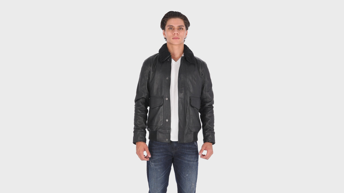 Chaqueta de Cuero Negro Piloto Shaila Marca La Chaqueteria