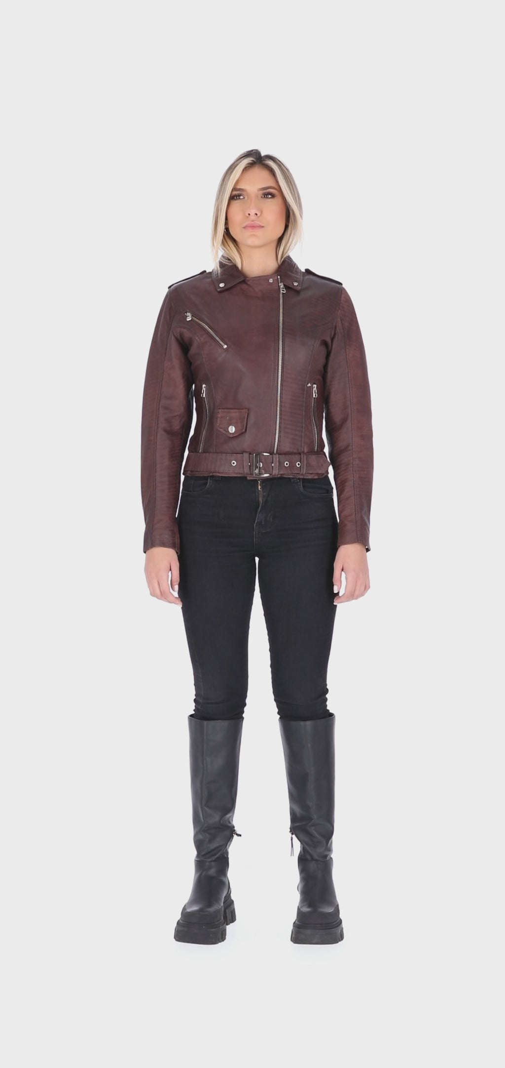 Chaqueta en Cuero Envejecido Coñac W48