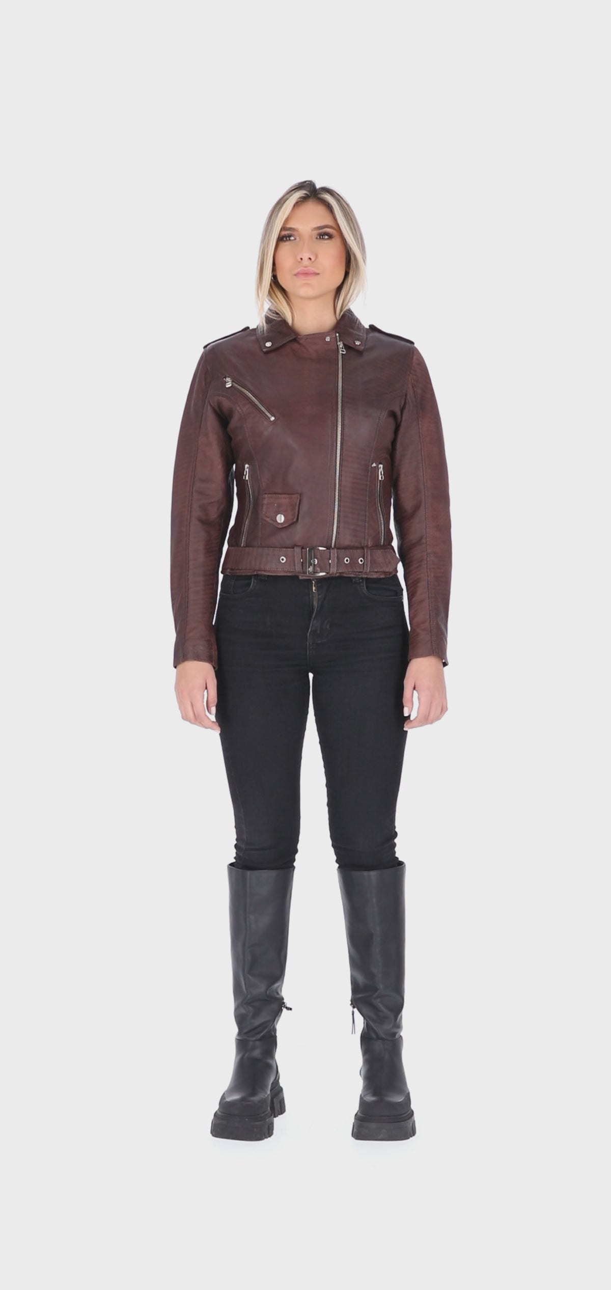 Chaqueta en Cuero Envejecido Coñac W48