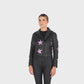 Chaqueta en Cuero Becerro Negro Estrellas Fucsia W48