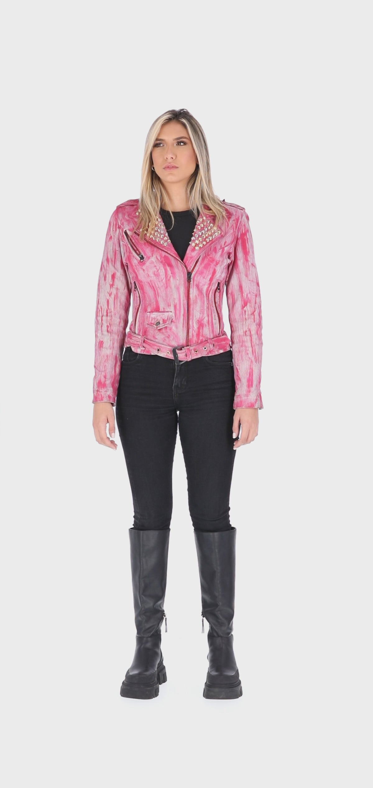 Chaqueta en Cuero Envejecido Rosa W48