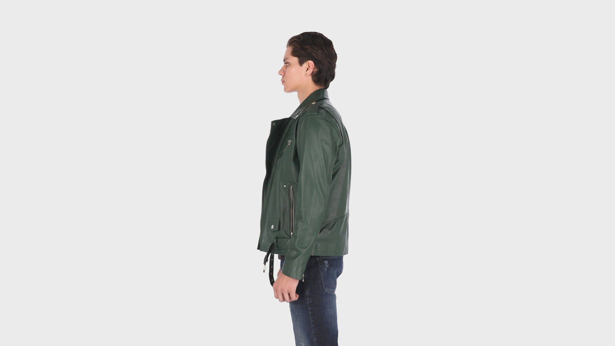 Chaqueta de Cuero Verde Oliva Bison