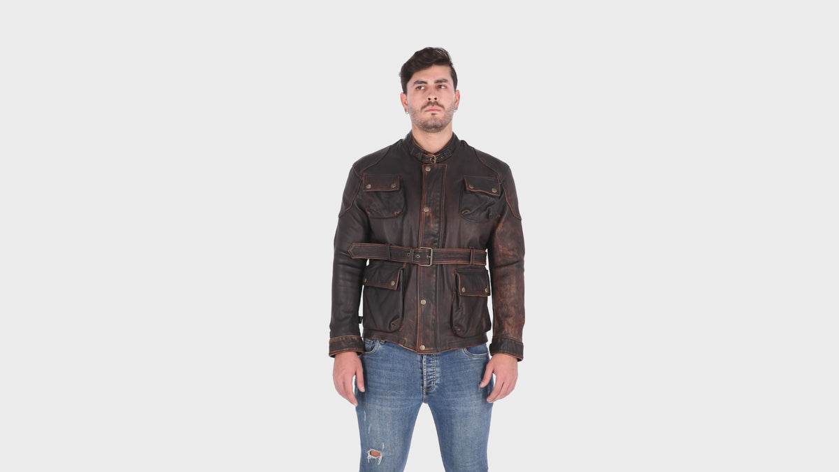 Chaqueta de  Cuero Envejecido Base Cafe Arjun
