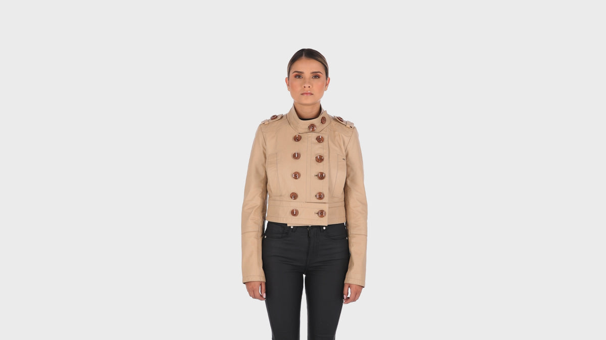 Chaqueta en Cuero Beige Charlotte