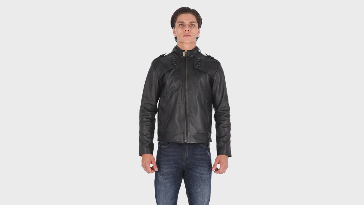 Chaqueta de Cuero Negro Manmuso Marca La Chaqueteria
