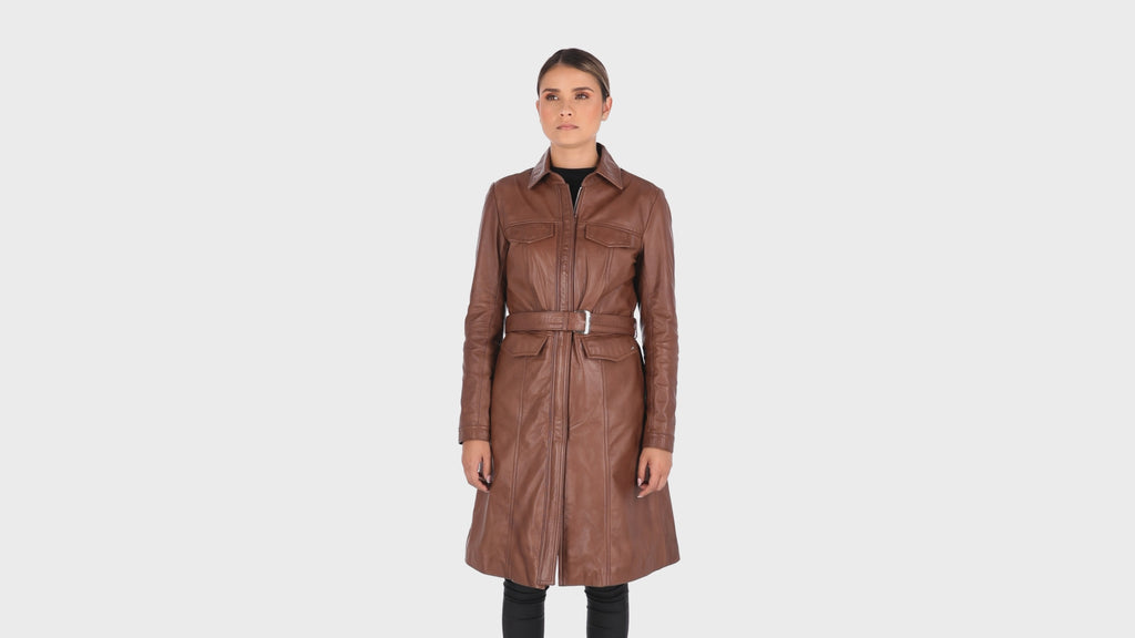 Abrigo en Cuero Becerro Miel FREYJA Marca La Chaqueteria