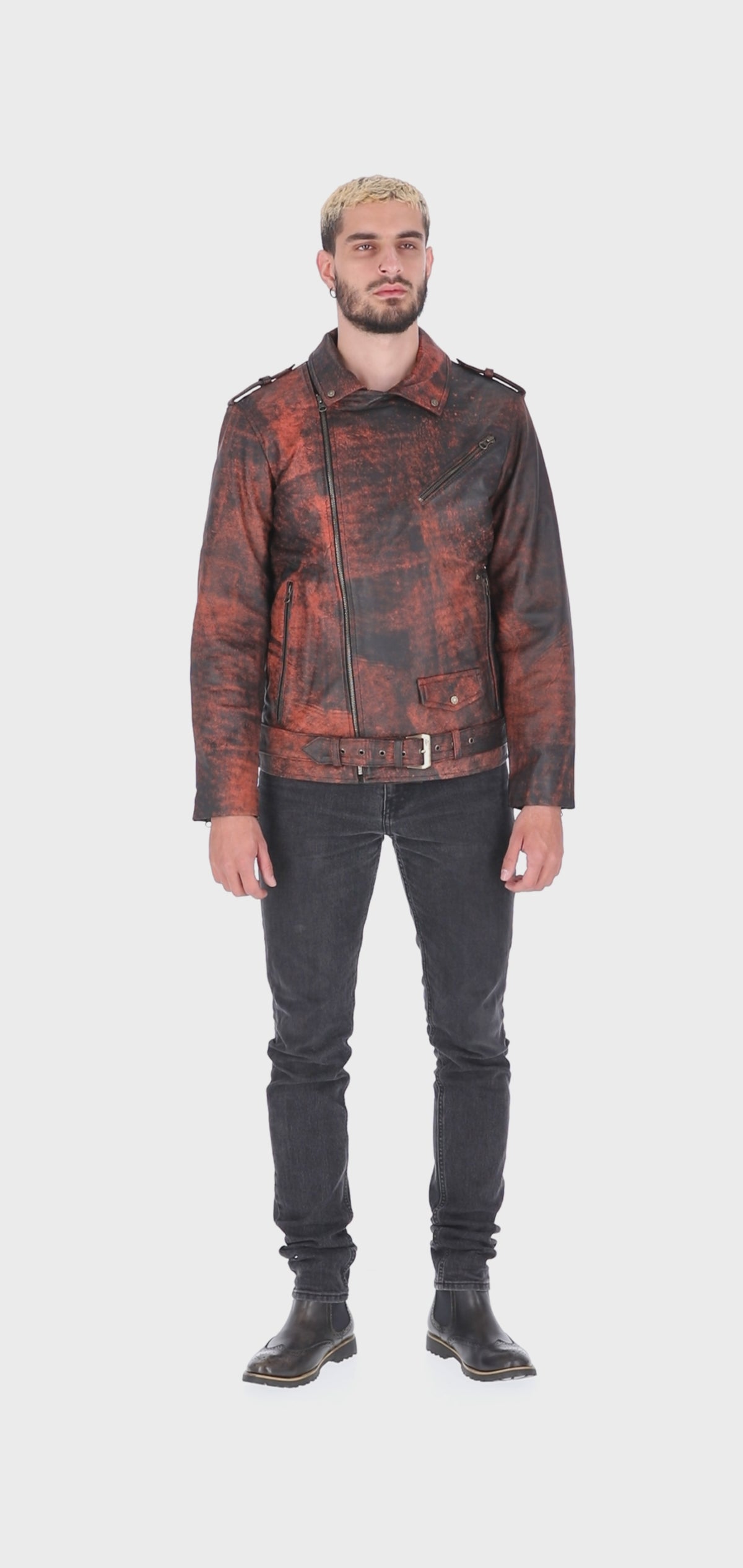 Chaqueta de Cuero Envejecido Base Terracota Bison