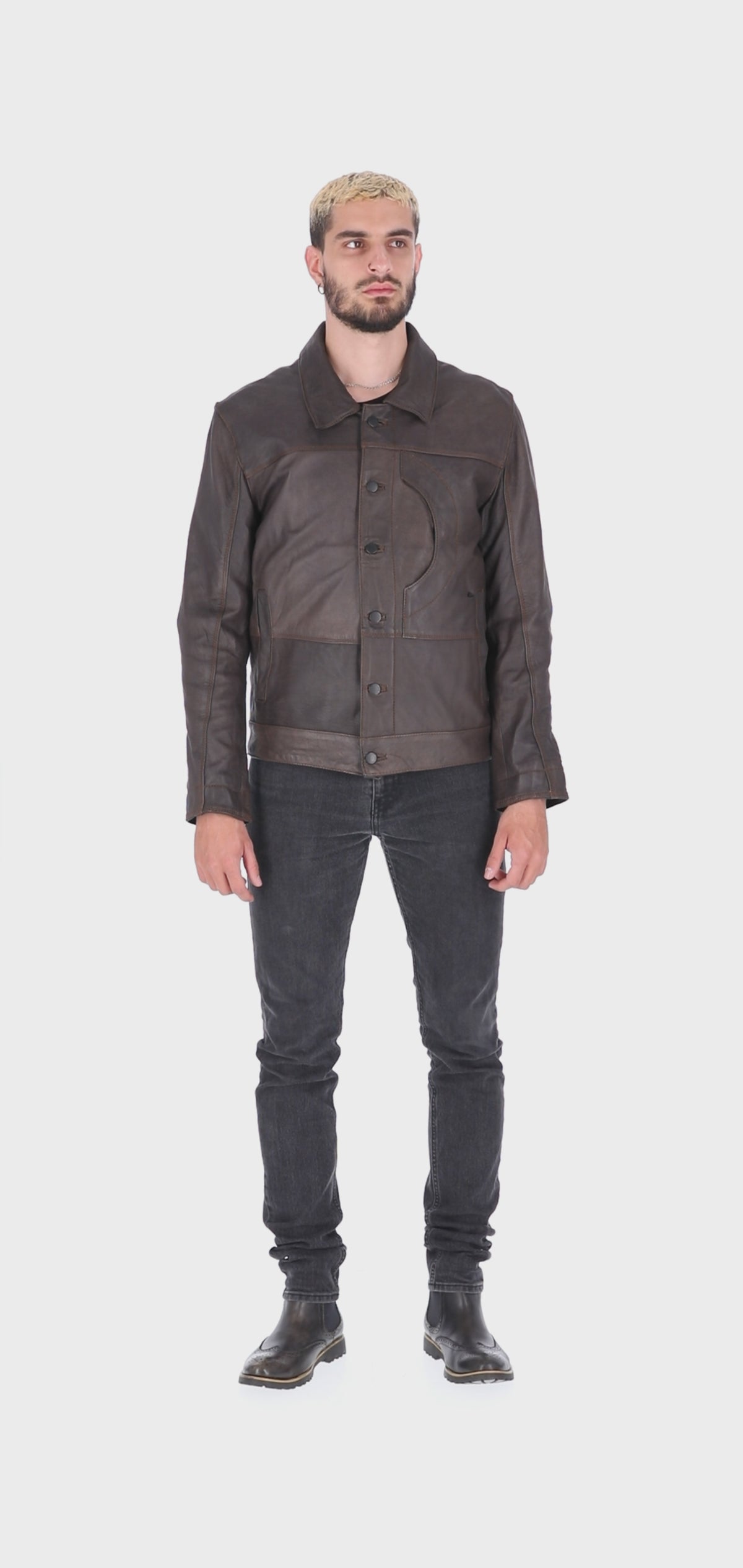 Chaqueta de Cuero Envejecido Cafe Rocco