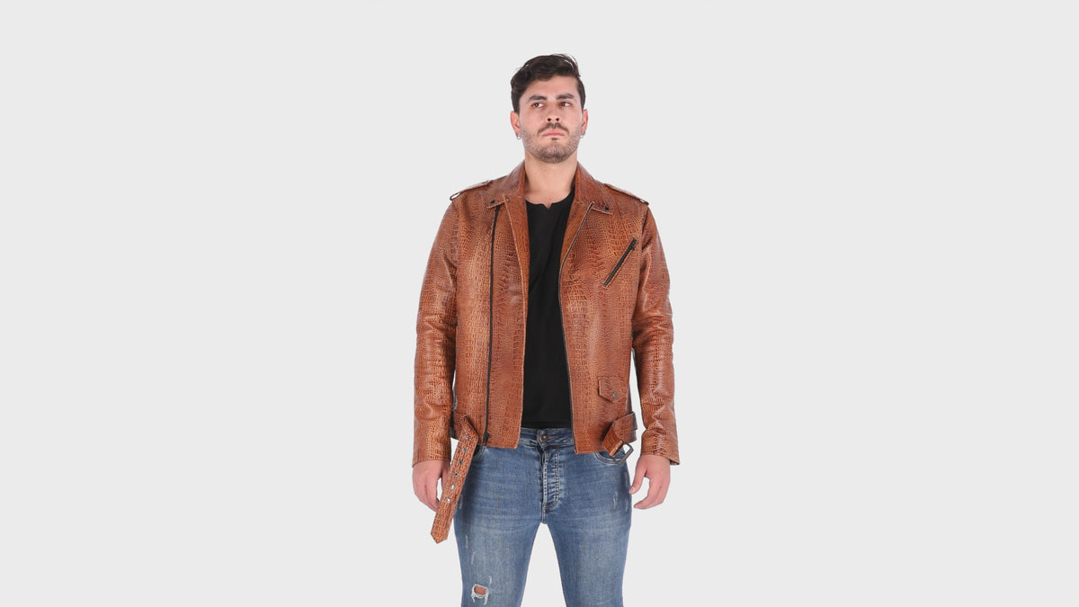 Chaqueta de Cuero Folia Cocodrilo Miel Bison