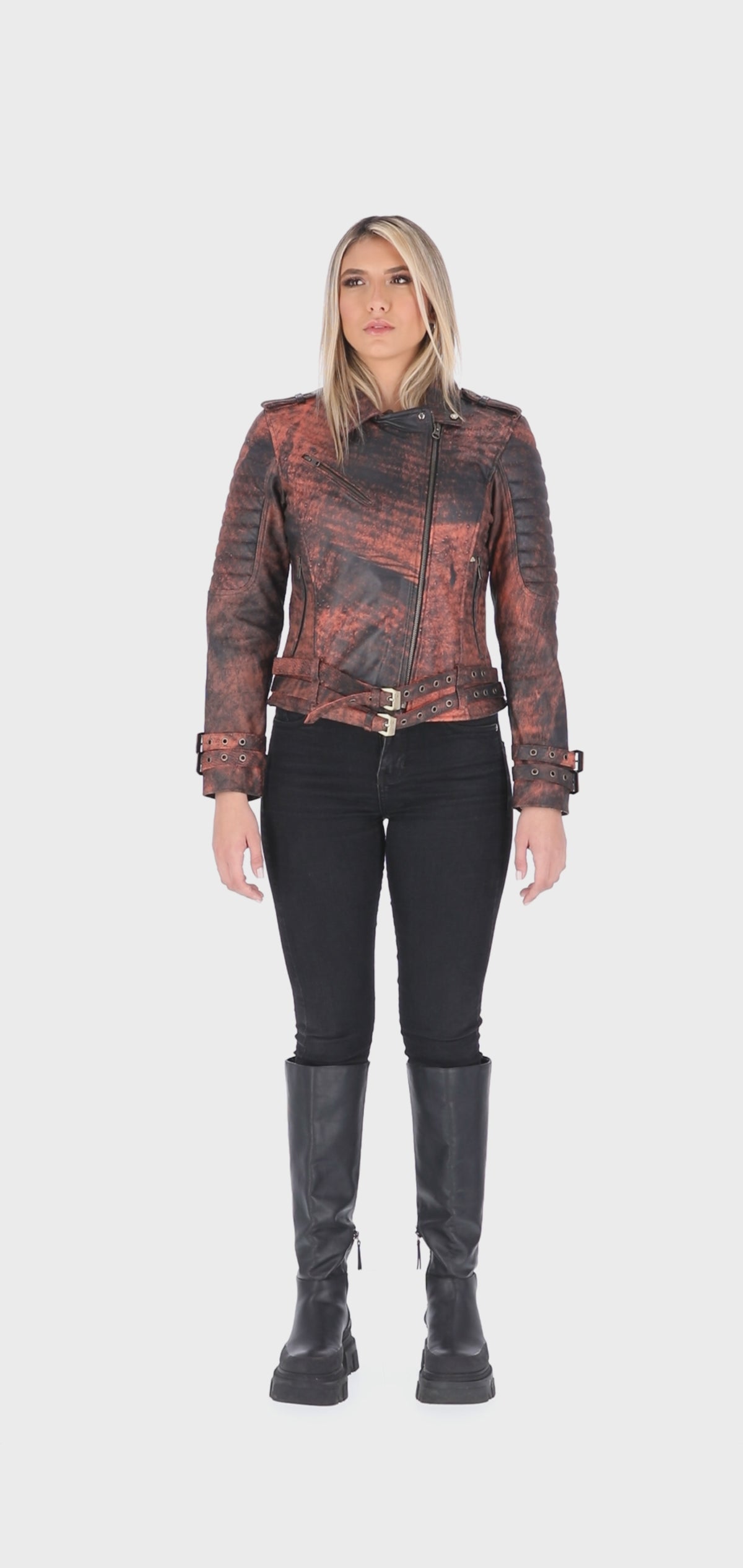 Chaqueta en Cuero Envejecido Base Terracota W16