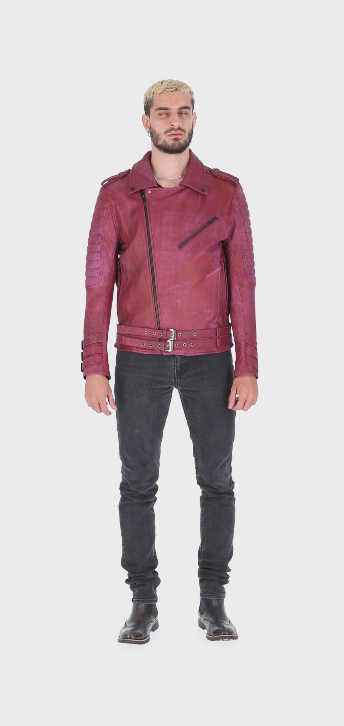 Chaqueta de Cuero Envejecido Vinotinto Subzero