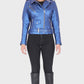 Chaqueta en Cuero Azul Metalizado W48