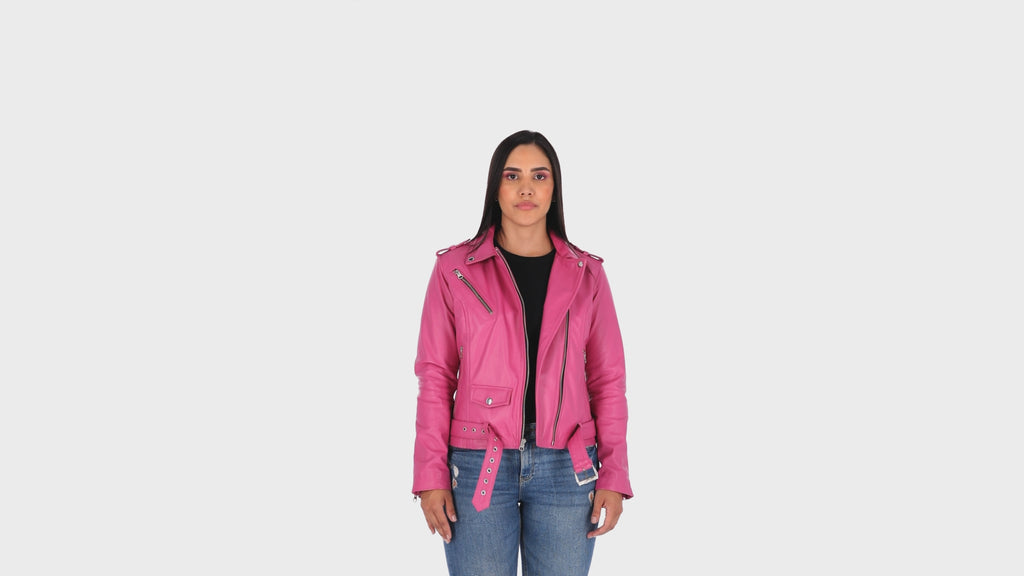 Chaqueta en Cuero Fucsia W48