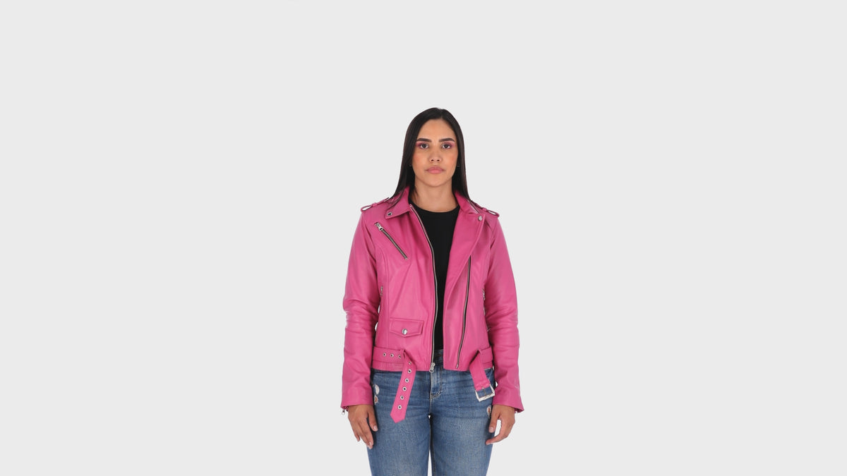 Chaqueta en Cuero Fucsia W48