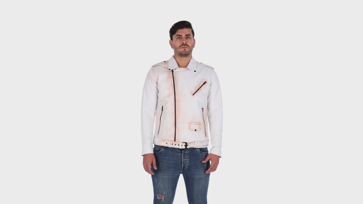 Chaqueta de Cuero Blanco Base Rosa Bison