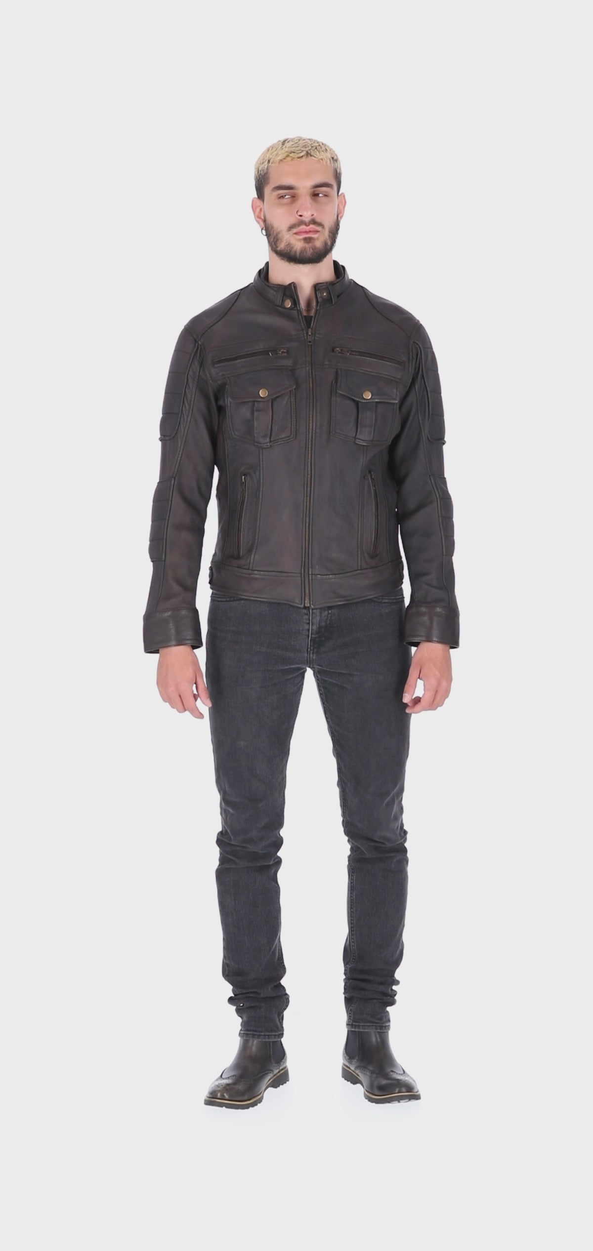 Chaqueta de Cuero Envejecido Base Café Mayor La Chaqueteria