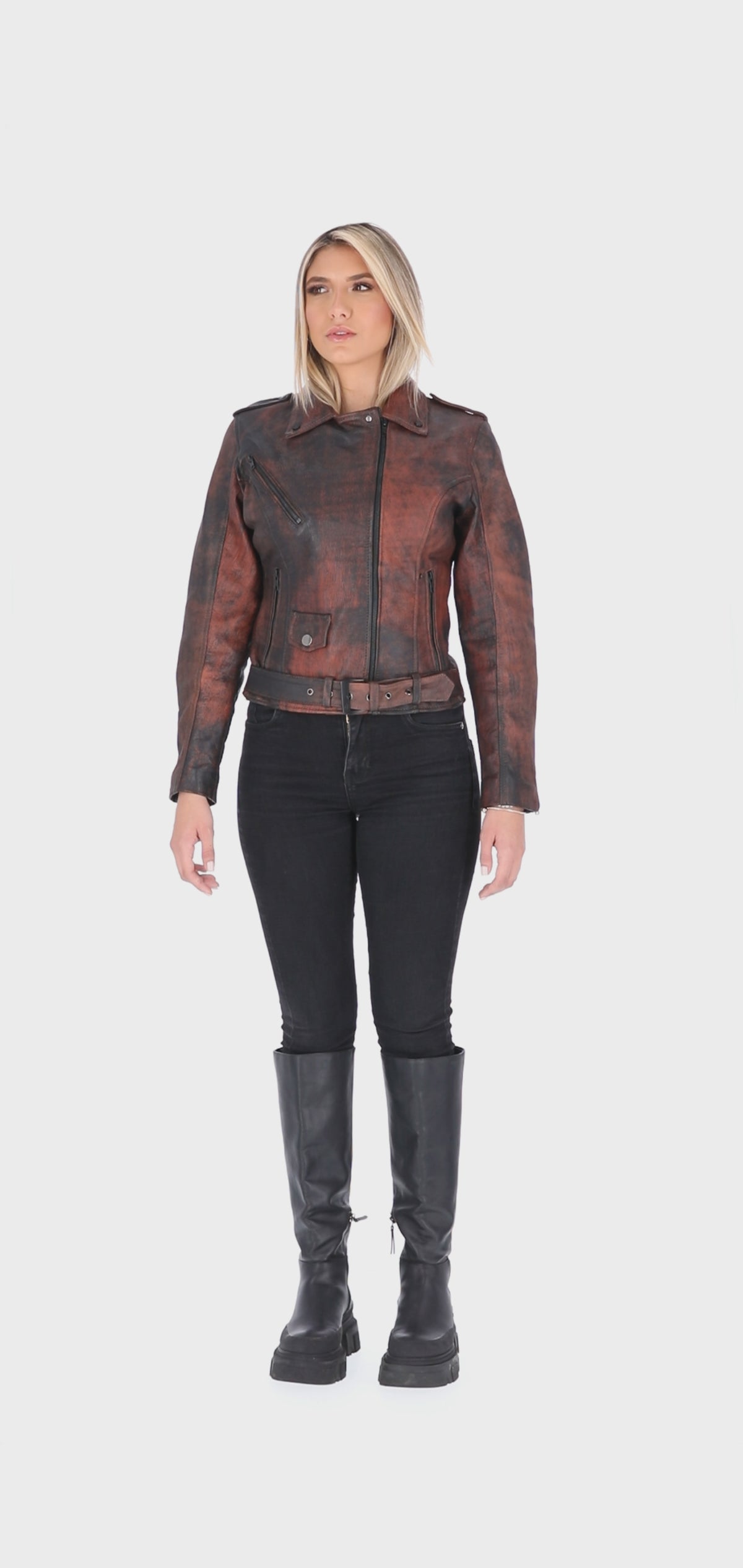 Chaqueta en Cuero Envejecido Base Terracota W48
