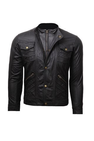 Chaqueta de Cuero Envejecido Negro Proceso Fuerte LCHL30