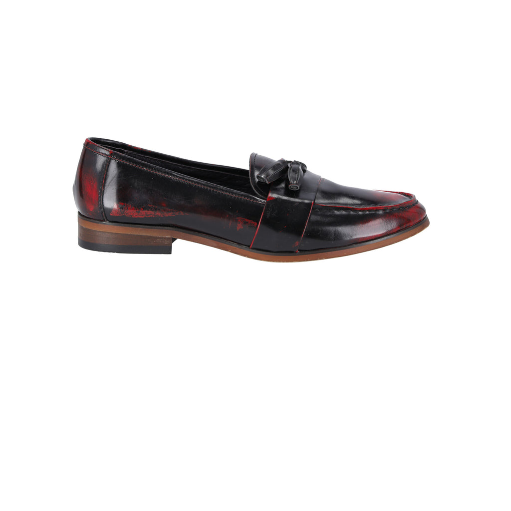Zapato en Cuero Negro Rojo Lchz07 Mocasín