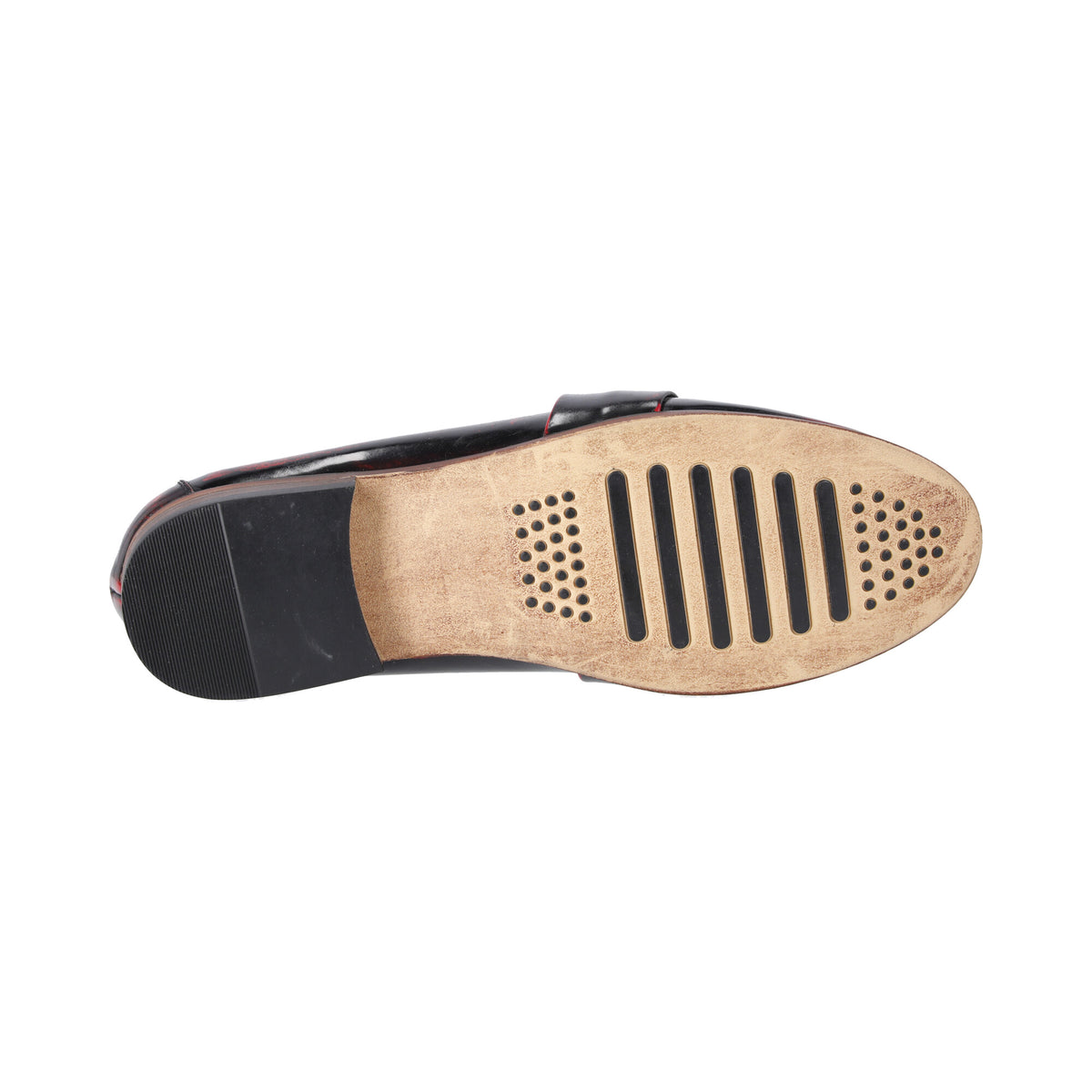 Zapato en Cuero Negro Rojo Lchz07 Mocasín