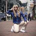 Chaqueta en cuero Azul W3008