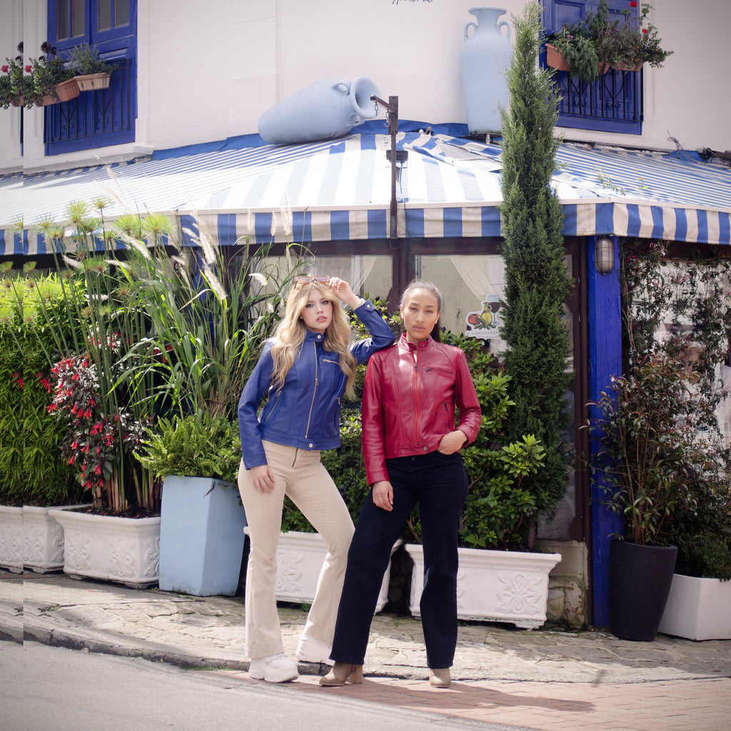 Chaqueta en cuero Azul W3008